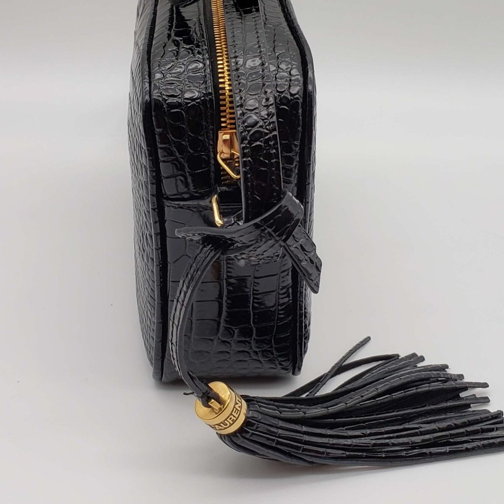 100% Authentic YSL Lou Camera Bag Embossed in Crododile Shiny Black Leather  Bag - Picture 5 of 12